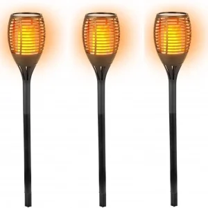 Solarlamp LED vlam 12 lampjes - elektrische fakkel solar LED 48 cm kunststof oranje/zwart - Solar tuinlampen pilaar/paal op zonne-energie - tuinverlichting - Solar LED Tuinverlichting - Tuindecoratie