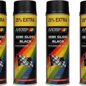 Motip Zijdeglans Acryllak Zwart - 500 ml - Spuit spray zwart - Verf zwart kopen - 4 X Spuitspray LAK ZWART ZIJDEGLANS 500 ML sneldrogend