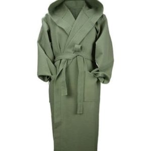 Wafel badjas met Capuchon dames heren Leger groen