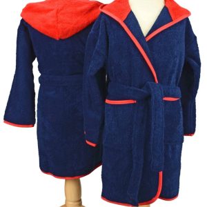 Kinderbadjas Badstof met capuchon Marine-Rood