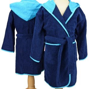 Kinderbadjas Badstof met capuchon Marine-Aqua